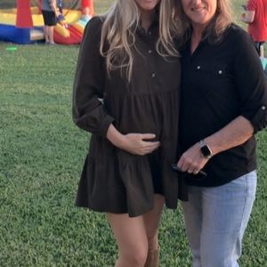 ZARA Dark Green Corduroy Babydoll Mini Dress